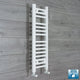 Flat White 250mm x 800mm ladder towel rail with angled valve connections