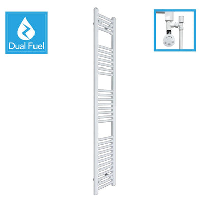 1800 x 250 White Dual Fuel Flat Heated Towel Rail Radiator