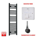1200x300mm Flat Black Pre Filled Electric Towel Rail