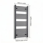 1000 mm High x 500 mm Wide Heated Towel Radiator Flat Black