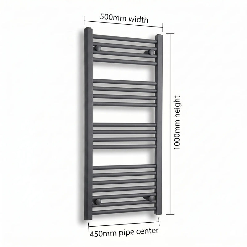 1000 mm High x 500 mm Wide Heated Towel Radiator Flat Black