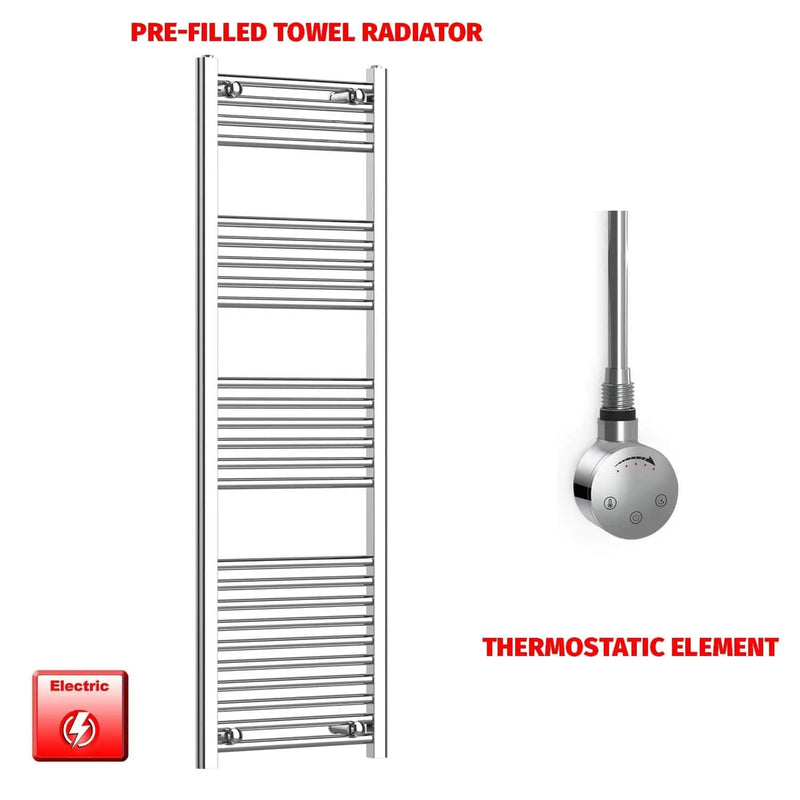 1400x500mm Flat Chrome Electric Heated Towel Rail Flat or Curved Pre-Filled