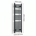 1200 mm High x 300 mm Wide Heated Towel Radiator Flat Black