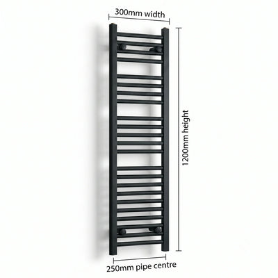1200 mm High x 300 mm Wide Heated Towel Radiator Flat Black