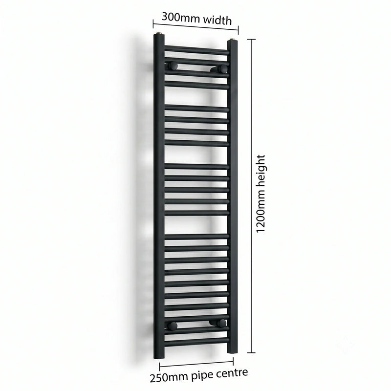 1200 mm High x 300 mm Wide Heated Towel Radiator Flat Black