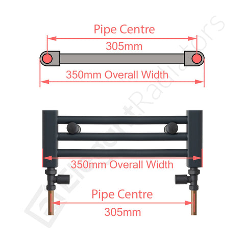 400mm Wide Towel Rail Pipe Centre / Axis  305mm Diagram
