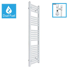 1400 x 350 White Dual Fuel Flat Heated Towel Rail Radiator