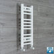 Flat White 200mm x 600mm ladder towel rail with angled valve connections