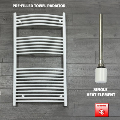 1300x750mm Electric Towel Rail White Pre Filled Curved