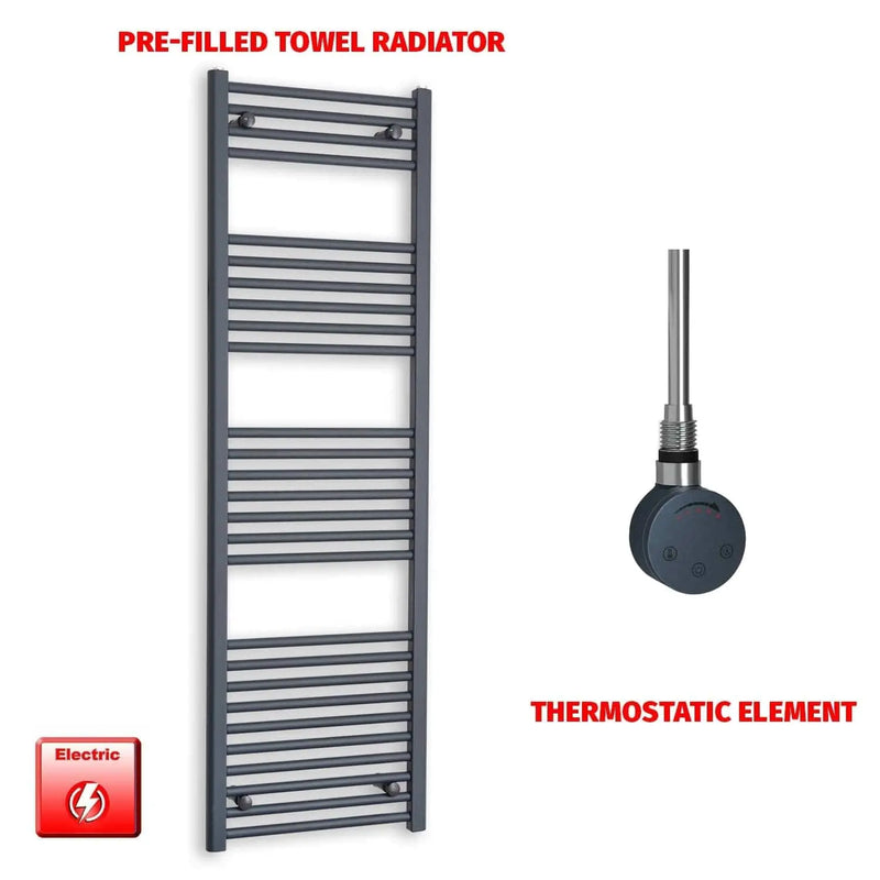 1600x500mm Flat Anthracite Pre-Filled Electric Heated Towel Rail