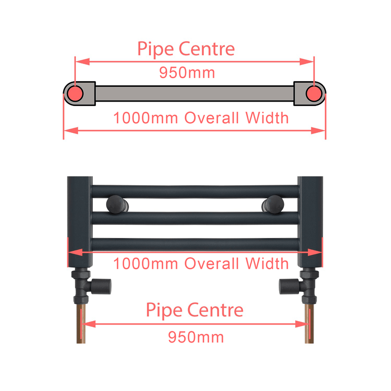 400 mm High 1000 mm Wide Chrome Towel Rail Central Heating