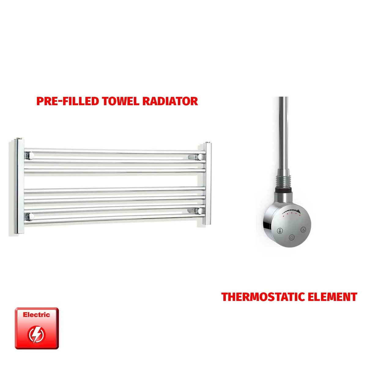 ER-Touch Thermostatic / No Timer 400 x 1000 Pre-Filled Electric Heated Towel Radiator Straight Chrome