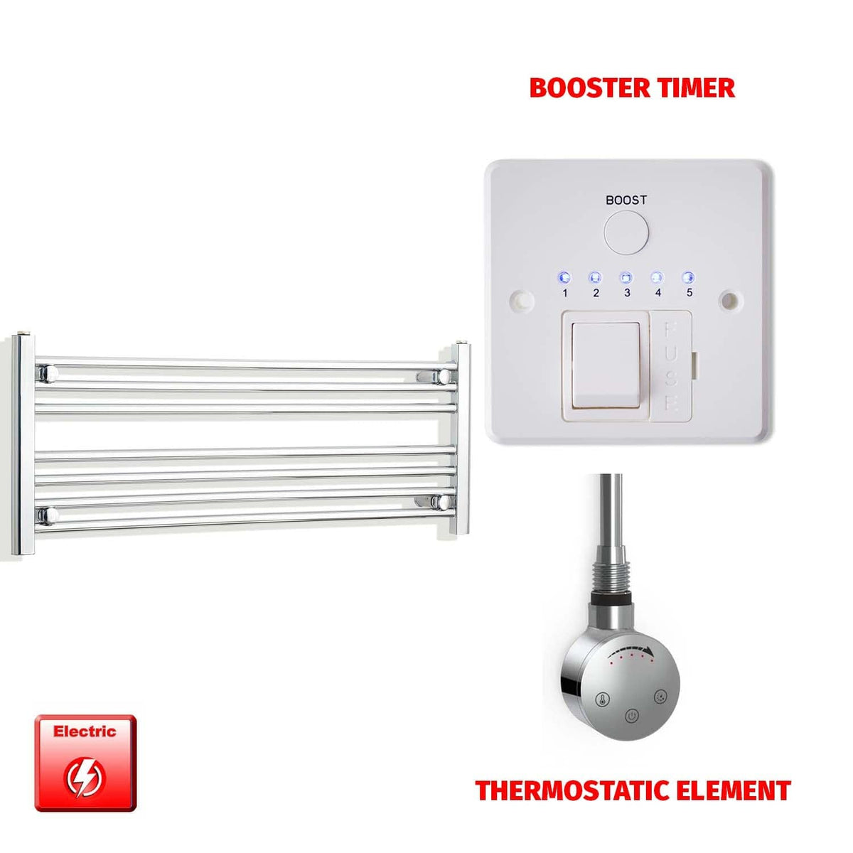 ER-Touch Thermostatic / Booster Timer 400 x 1000 Pre-Filled Electric Heated Towel Radiator Straight Chrome