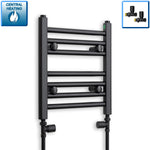400 mm High x 300 mm Wide Flat Black Heated Towel Radiator - Towel Rail