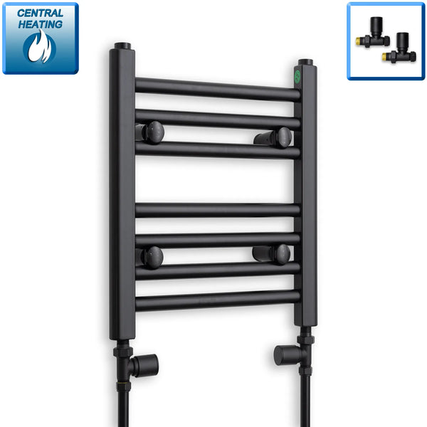 400 mm High x 300 mm Wide Flat Black Heated Towel Radiator - Towel Rail