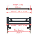 400 mm High x 300 mm Wide Flat Black Heated Towel Radiator - Towel Rail - side view