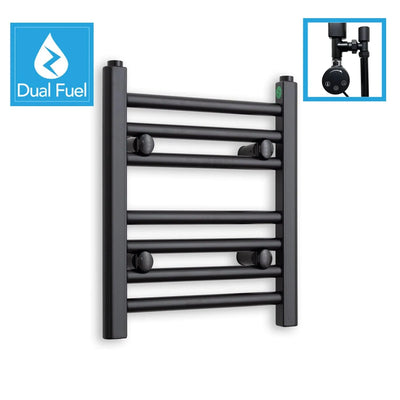 400x300mm Dual Fuel Flat Black Heated Towel Rail Radiator