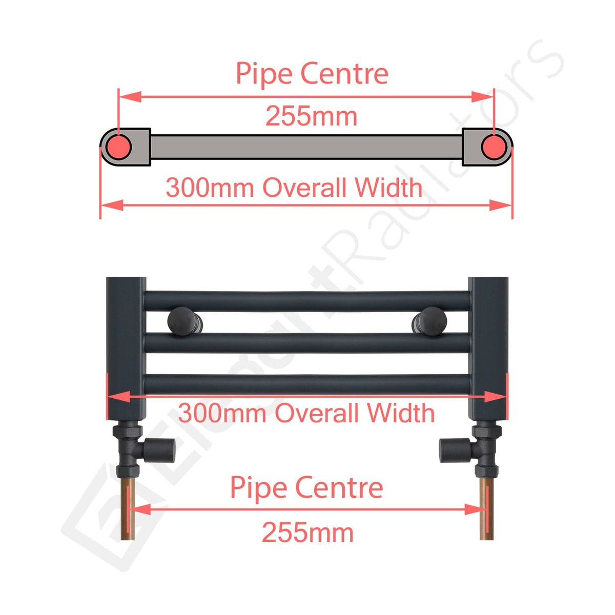 400 x 300 Dual Fuel Flat Black Heated Towel Rail Radiator