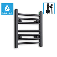 400 x 300 Dual Fuel Flat Black Heated Towel Rail Radiator