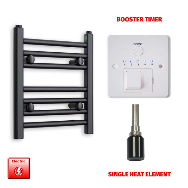 Single Heat / Booster Timer 400 x 300 Flat Black Pre-Filled Electric Heated Towel Radiator HTR