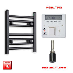 Single Heat / Digital Timer 400 x 300 Flat Black Pre-Filled Electric Heated Towel Radiator HTR