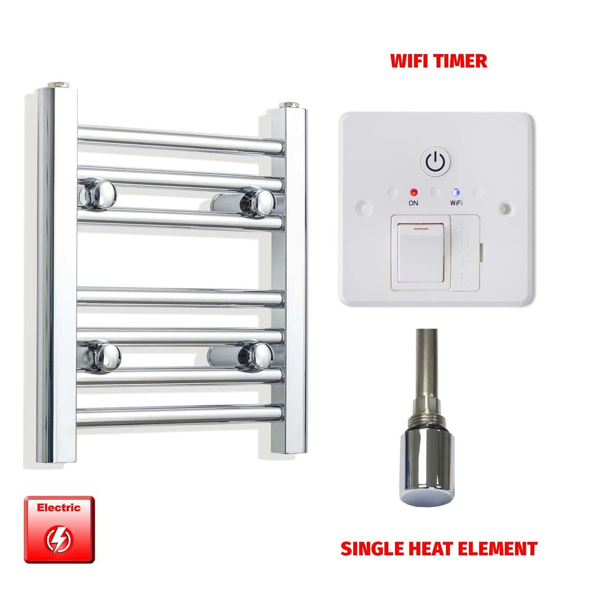 Single Heat / Wifi Timer 400 x 300 Pre-Filled Electric Heated Towel Rail Chrome