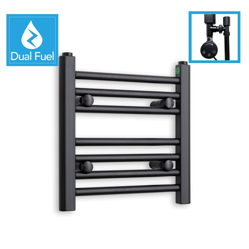 400 x 400 Dual Fuel Flat Black Heated Towel Rail Radiator