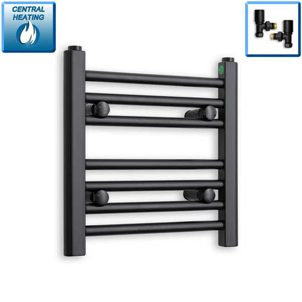 400 mm High x 400 mm Wide Flat Black Heated Towel Radiator - Towel Rail