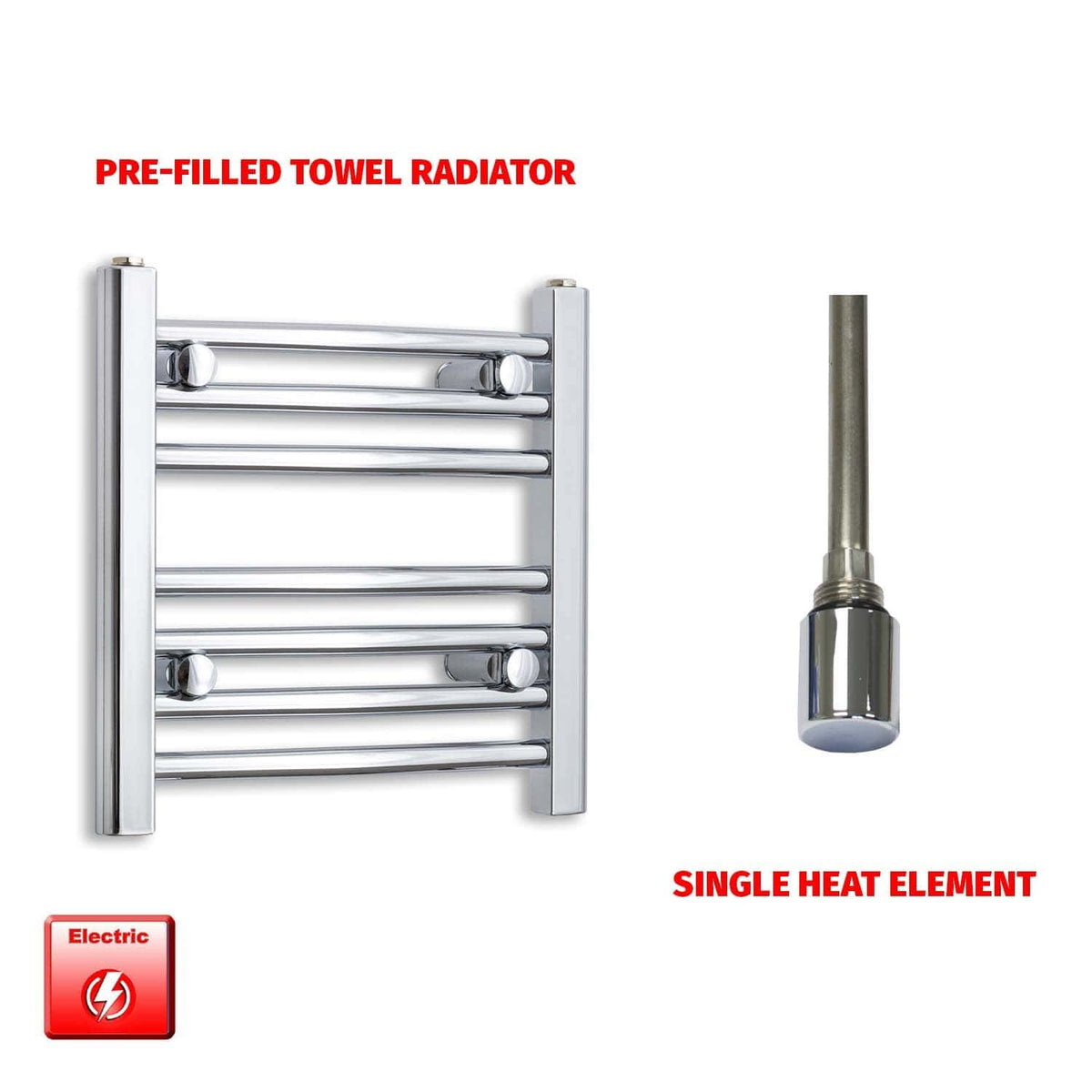 Flat / Single Heat / No Timer 400 x 400 Pre-Filled Electric Heated Chrome Towel Radiator