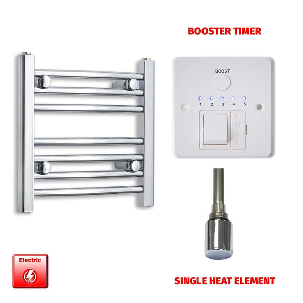 Flat / Single Heat / Booster Timer 400 x 400 Pre-Filled Electric Heated Chrome Towel Radiator