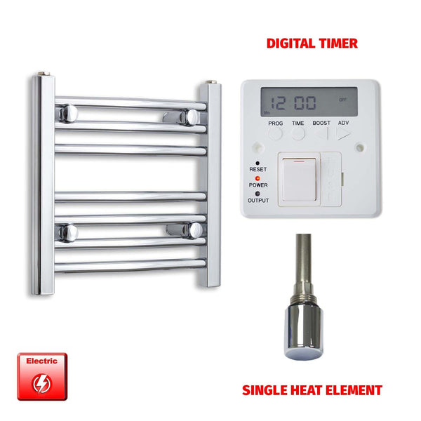 Flat / Single Heat / Digital Timer 400 x 400 Pre-Filled Electric Heated Chrome Towel Radiator