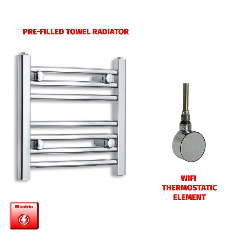 Flat / ER-Wifi Thermostatic / No Timer 400 x 400 Pre-Filled Electric Heated Chrome Towel Radiator