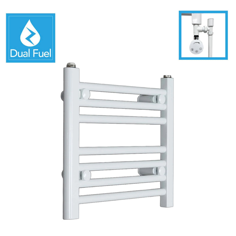 400 x 400 White Dual Fuel Flat Heated Towel Rail Radiator