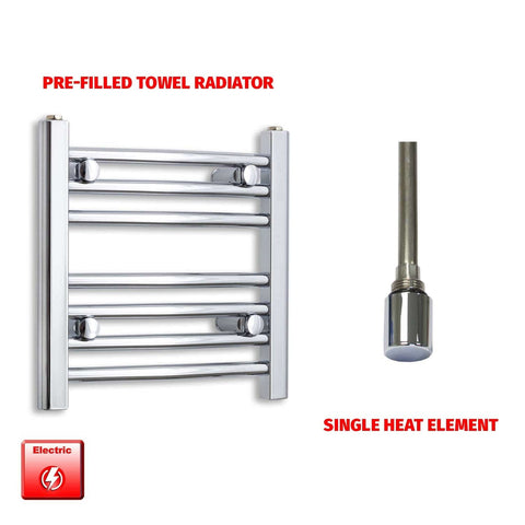 Flat / Single Heat / No Timer 400 x 450 Pre-Filled Electric Heated Towel Radiator Straight Chrome