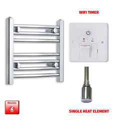 Flat / Single Heat / Wifi Timer 400 x 450 Pre-Filled Electric Heated Towel Radiator Straight Chrome