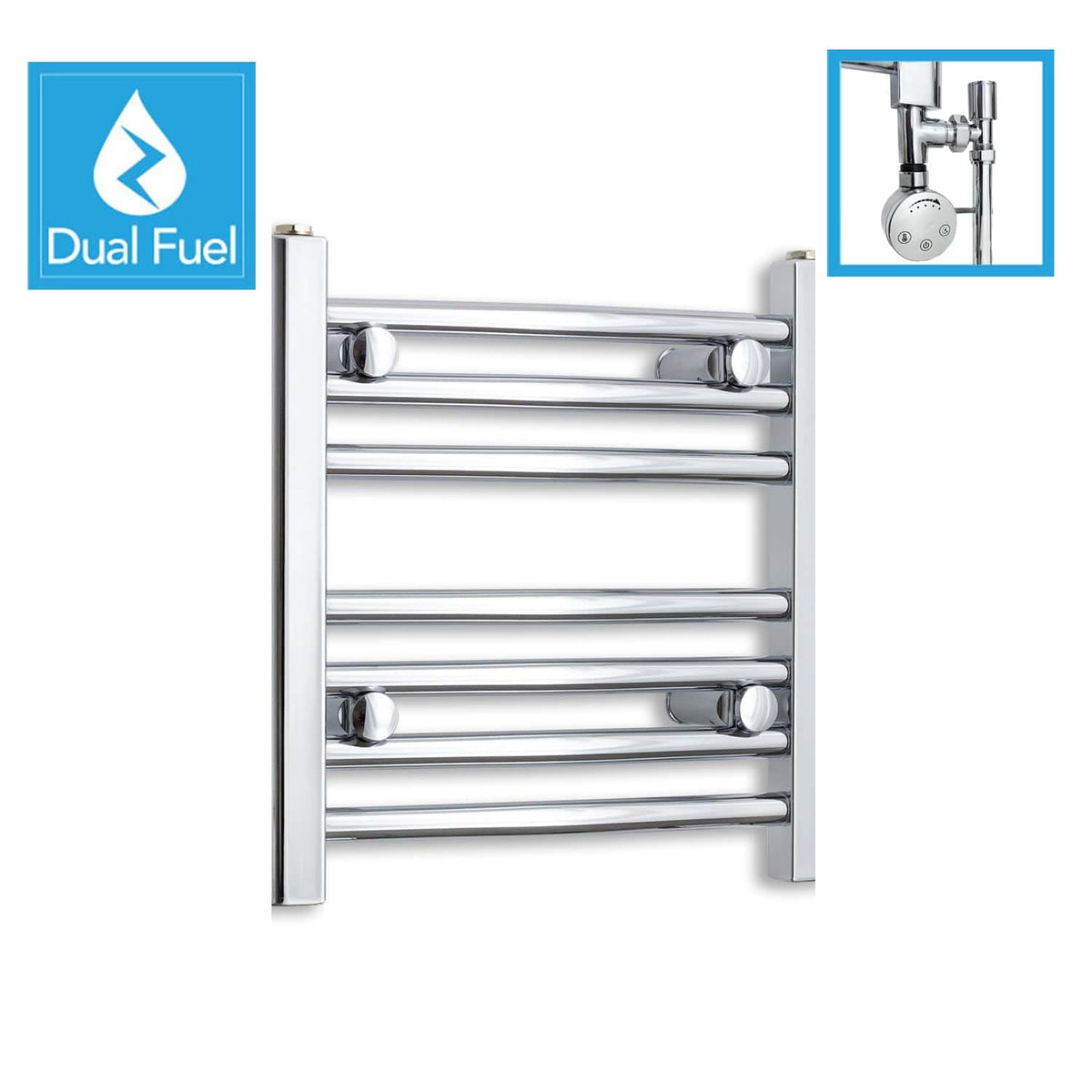 400 x 500 Chrome Dual Fuel Flat Heated Towel Rail Radiator