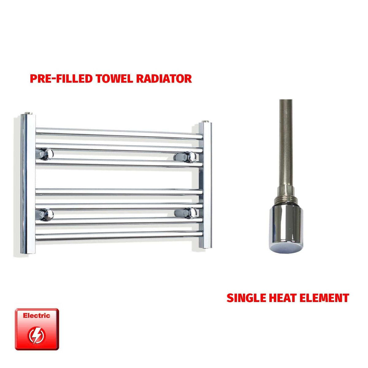 Flat / Single Heat / No Timer 400 x 600 Pre-Filled Electric Heated Towel Radiator Chrome