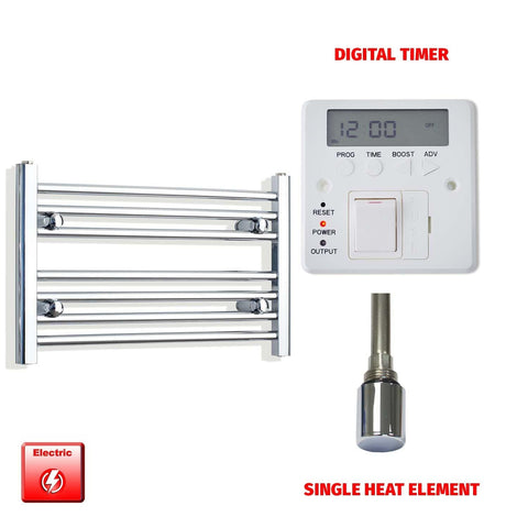 Flat / Single Heat / Digital Timer 400 x 600 Pre-Filled Electric Heated Towel Radiator Chrome