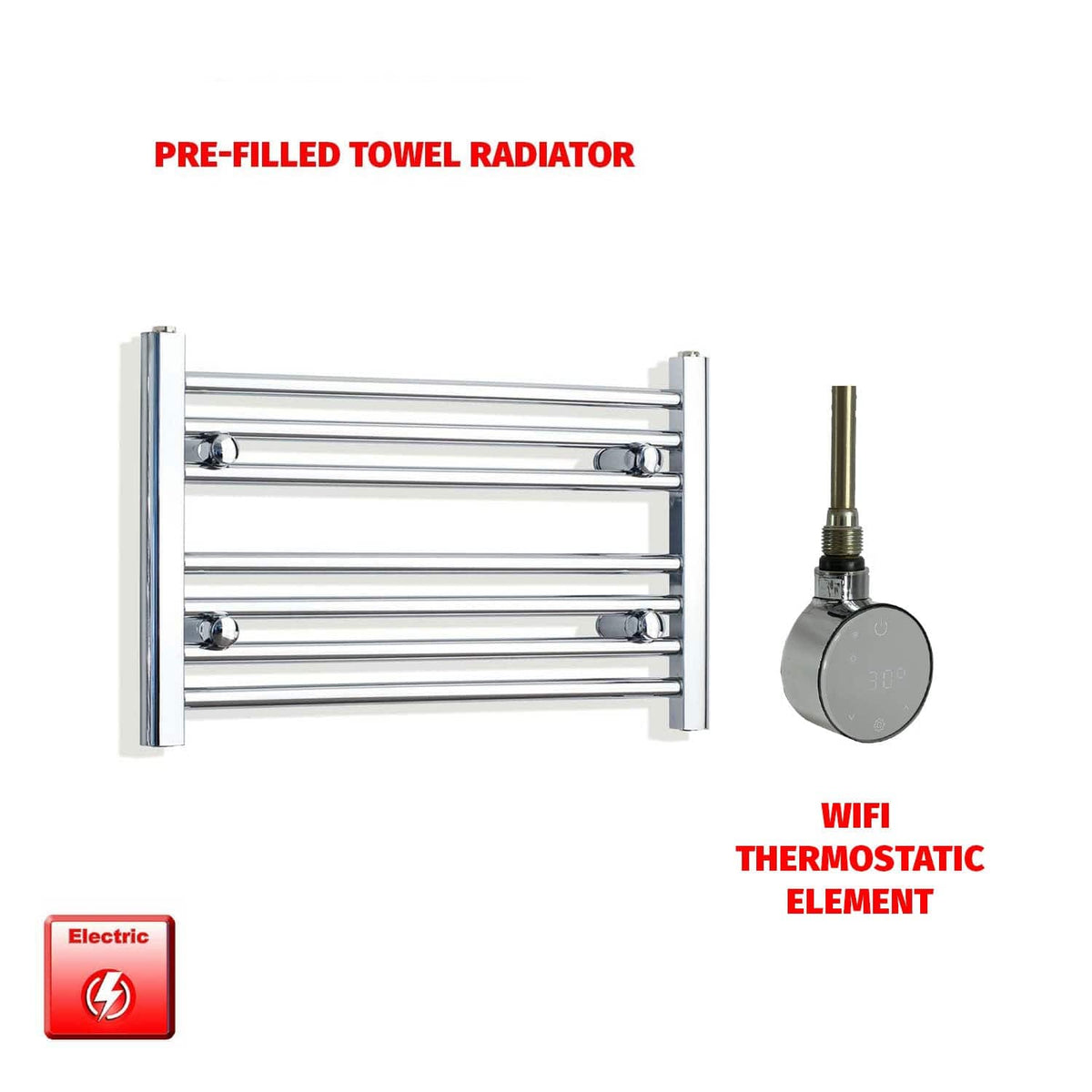 Flat / ER-Wifi Thermostatic / No Timer 400 x 600 Pre-Filled Electric Heated Towel Radiator Chrome