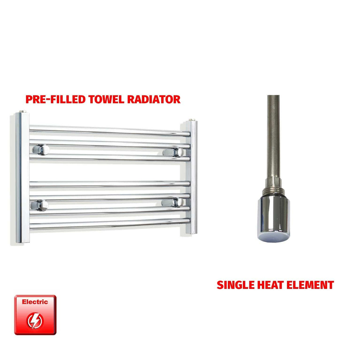 Flat / Single Heat / No Timer 400 x 700 Pre-Filled Electric Heated Towel Radiator Chrome