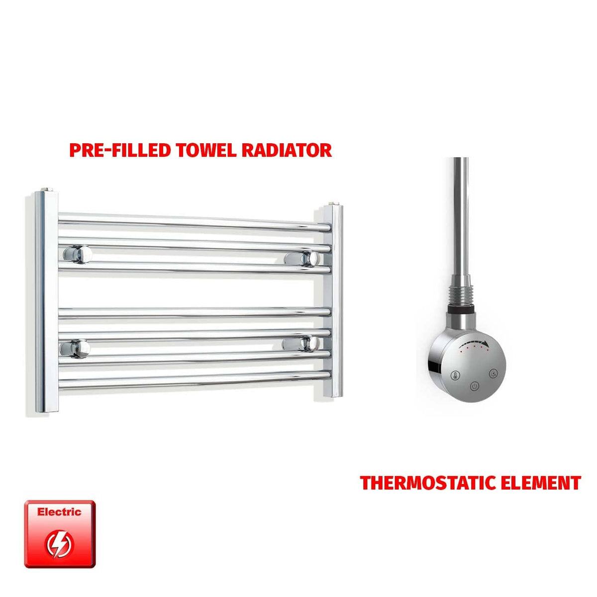 Flat / ER-Touch Thermostatic / No Timer 400 x 700 Pre-Filled Electric Heated Towel Radiator Chrome