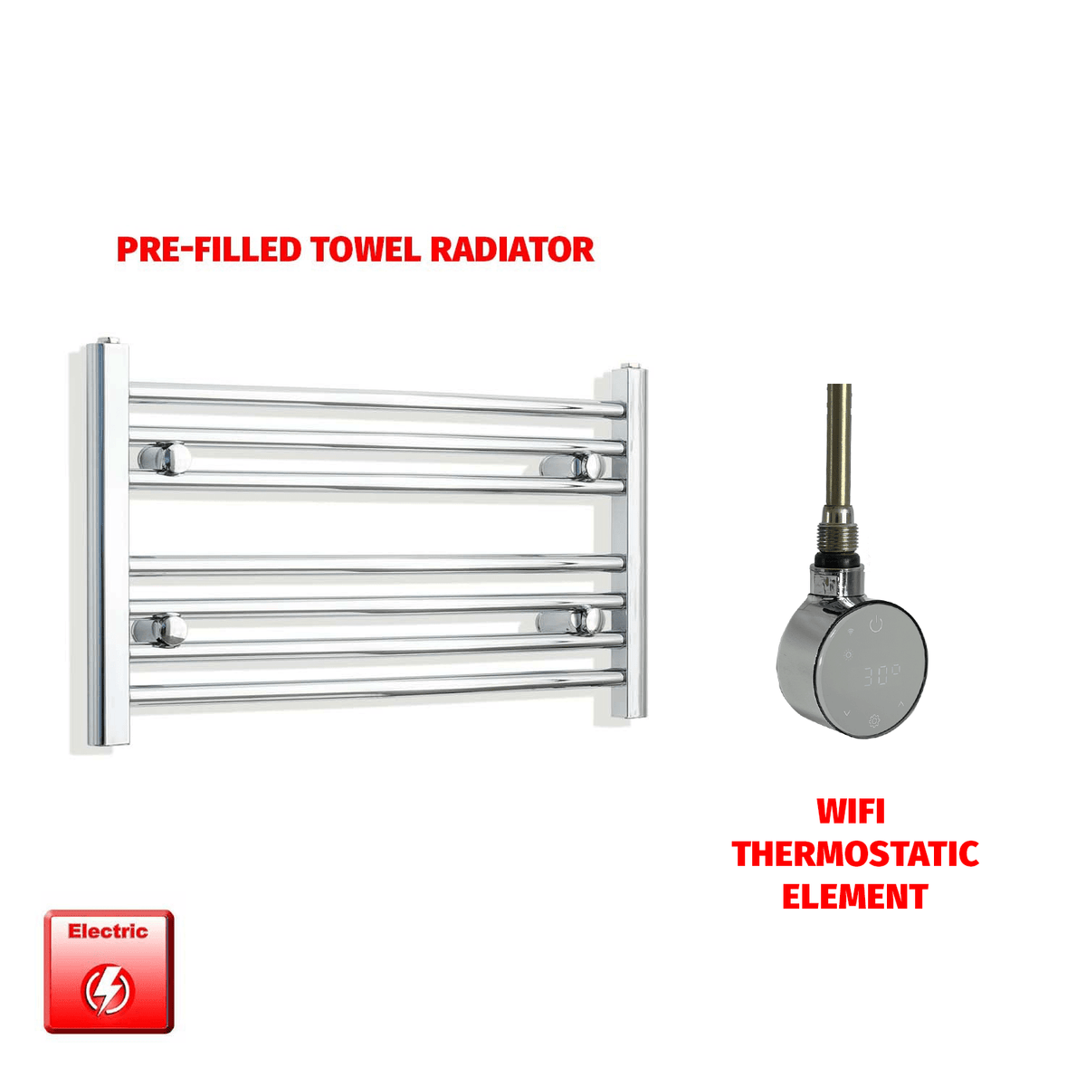 Flat / ER-Wifi Thermostatic / No Timer 400 x 700 Pre-Filled Electric Heated Towel Radiator Chrome