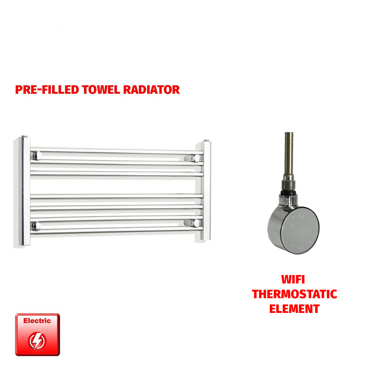 ER-Wifi Thermostatic / No Timer 400 x 800 Pre-Filled Electric Heated Towel Radiator Straight Chrome