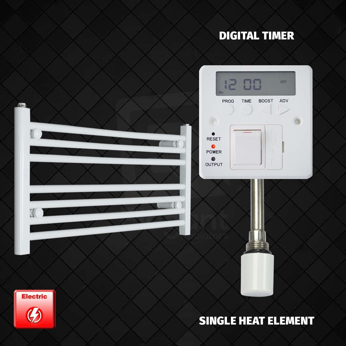 Single Heat / Digital Timer 400 x 800 Pre-Filled Electric Heated Towel Radiator White HTR