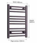 400 x 600mm Flat Black Towel Rail Dimensions