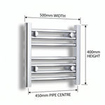 400mm High x 500mm Wide Heated Straight Towel Radiator Chrome - Elegant Radiators