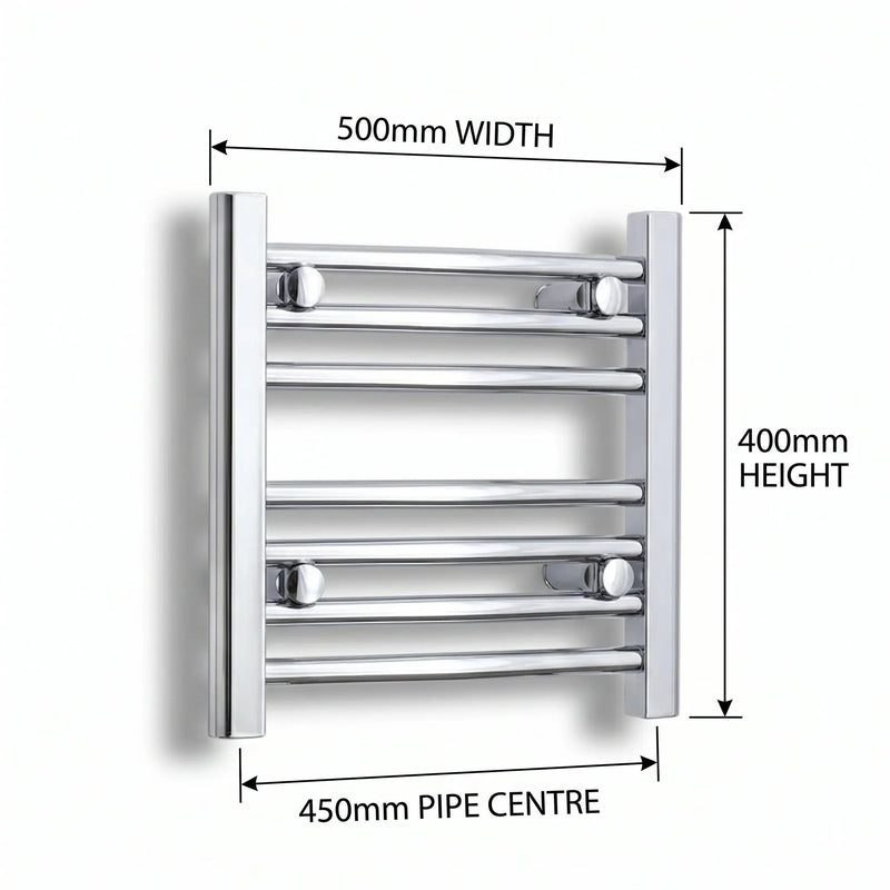 400mm High x 500mm Wide Heated Straight Towel Radiator Chrome - Elegant Radiators