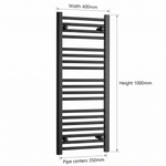 400x1000mm Flat Black Towel Rail Dimensions