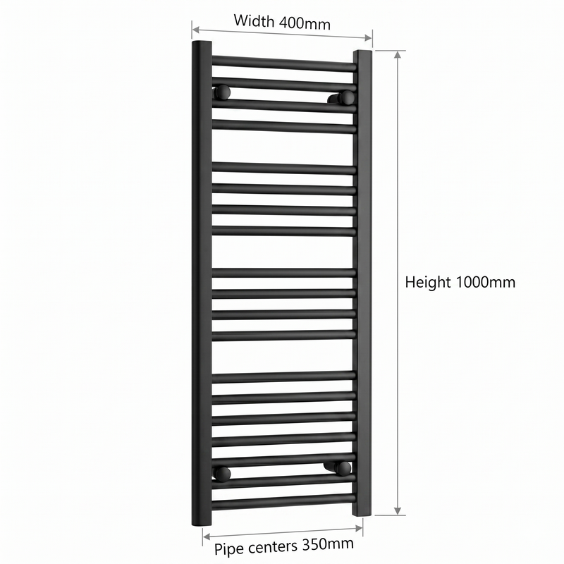 400x1000mm Flat Black Towel Rail Dimensions