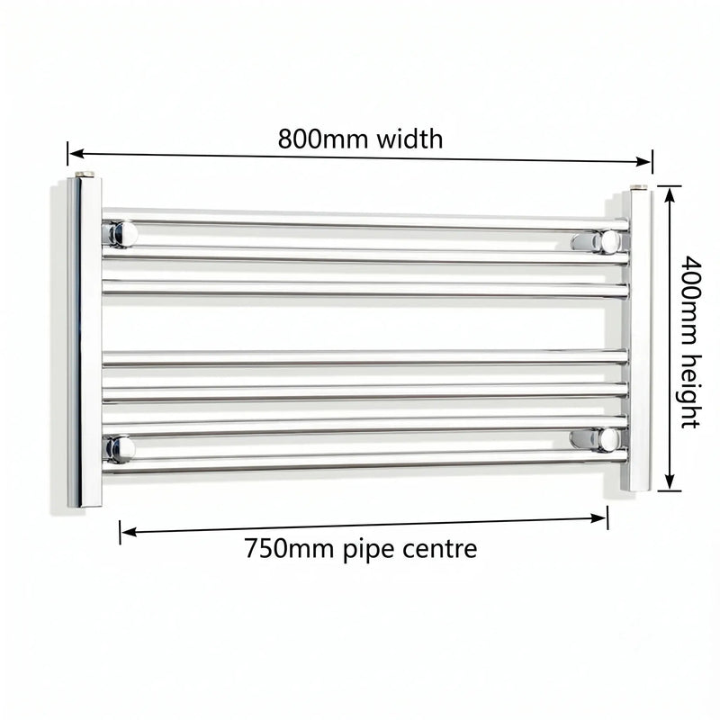 400x800mm Heated Straight Towel Rail Radiator Chrome - Elegant Radiators